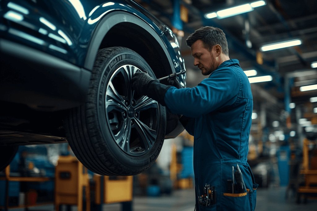 Mechanic Checking Brakes